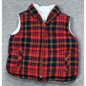 Old Navy Baby Plaid Puffer Vest Size 0-3M Flannel Quilted Sherpa Lined Red Black